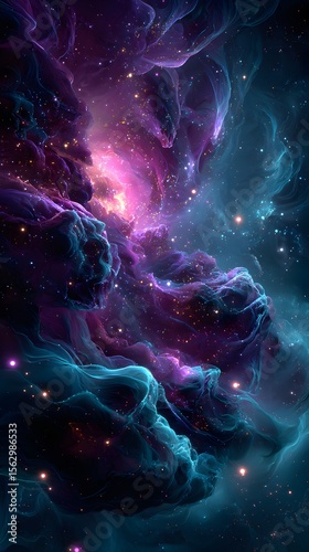 Colorful Celestial Nebula in Deep Space with Glowing Stars and Cosmic Dust perfect for sci-fi book covers, educational posters, astronomy infographics and fantasy concept backgrounds