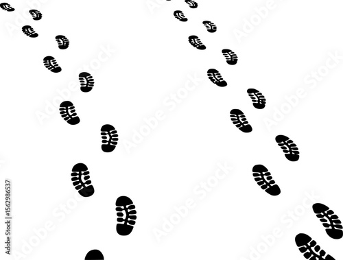 a series of footprints, white background, black footprints