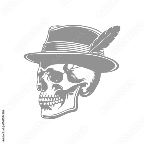 Illustration of Skull with Fedora and Feather