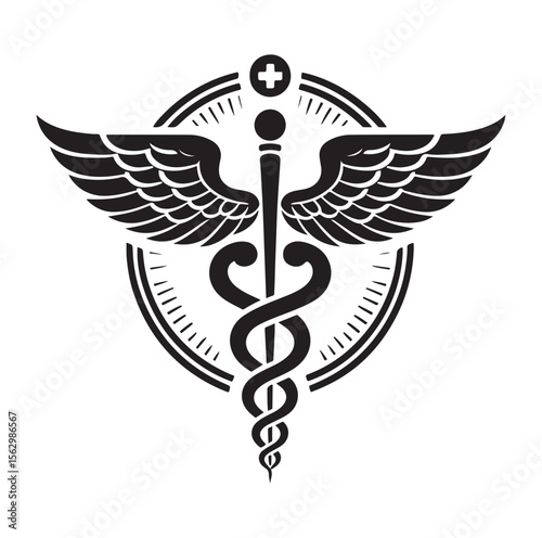 Caduceus health silhouette Vector Isolated Vector Illustration Medicine logo. Healthcare