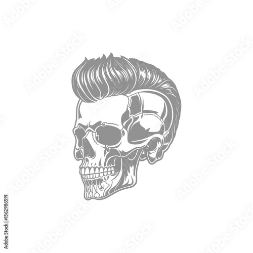 Illustration of Skull with pompadour hairstyle