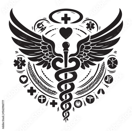 Caduceus health silhouette Vector Isolated Vector Illustration Medicine logo. Healthcare