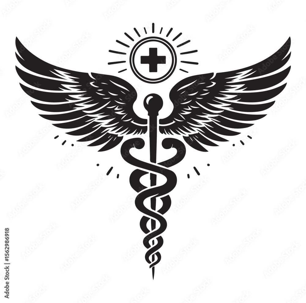 Caduceus health silhouette Vector Isolated Vector Illustration Medicine logo. Healthcare Caduceus health silhouette Vector Isolated Vector Illustration Medicine logo. Healthcare