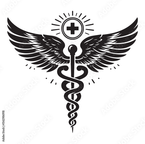 Caduceus health silhouette Vector Isolated Vector Illustration Medicine logo. Healthcare