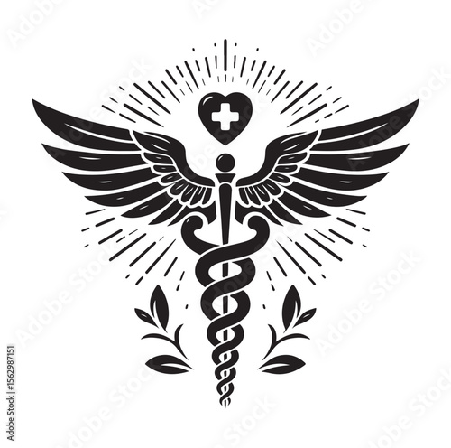 Caduceus health silhouette Vector Isolated Vector Illustration Medicine logo. Healthcare