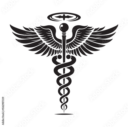 Caduceus health silhouette Vector Isolated Vector Illustration Medicine logo. Healthcare