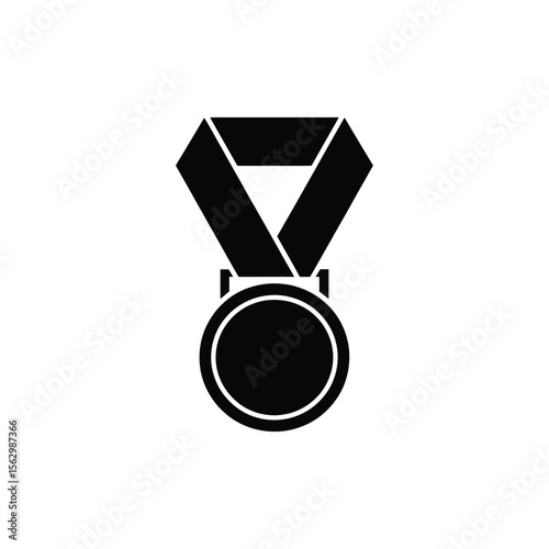 Simple Black and White Medal Icon Design with Ribbon and Circular Shape