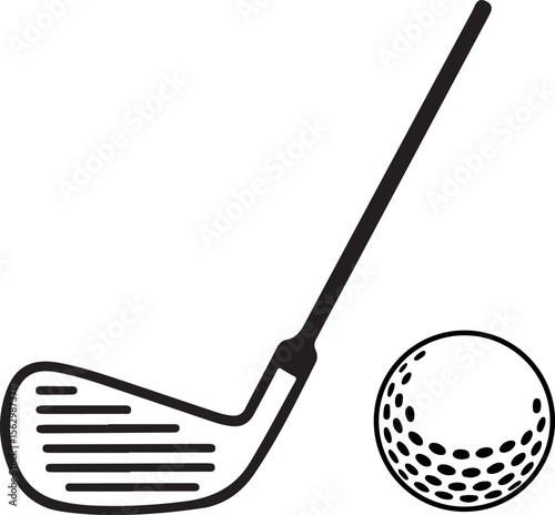 A golf club and ball illustration isolated on white background, golf club and ball