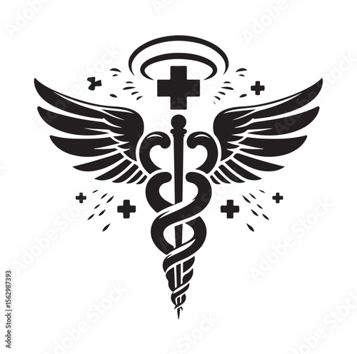 Caduceus health silhouette Vector Isolated Vector Illustration Medicine logo. Healthcare
