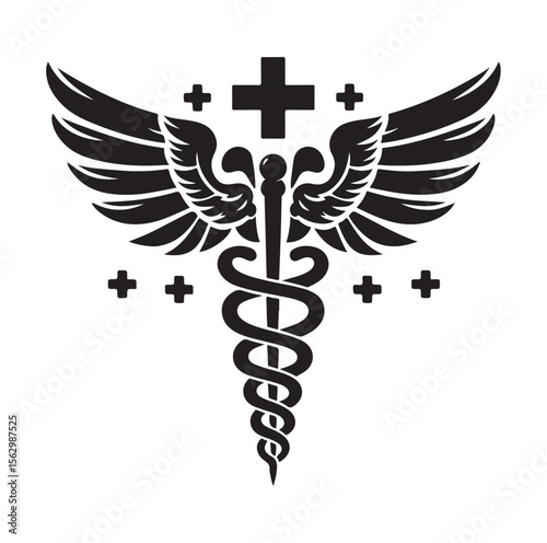 Caduceus health silhouette Vector Isolated Vector Illustration Medicine logo. Healthcare