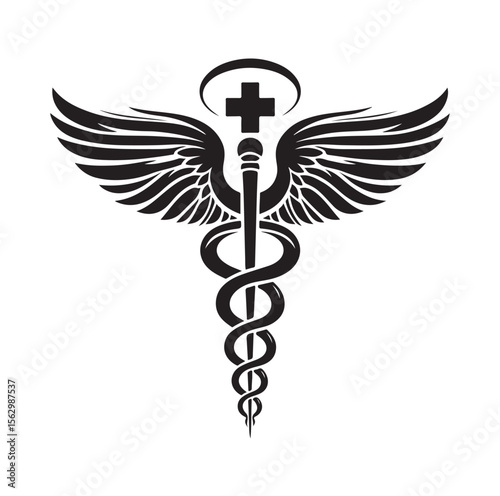 Caduceus health silhouette Vector Isolated Vector Illustration Medicine logo. Healthcare