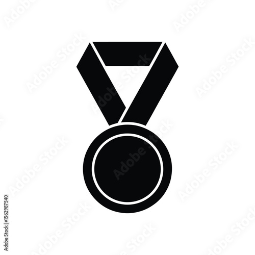 Simple Black and White Medal Illustration With Ribbon for Achievements and Recognition
