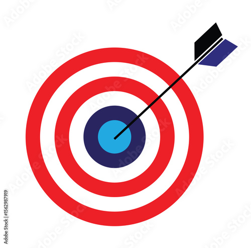 Arrow hitting bullseye target icon for goal setting, business success, marketing focus, accuracy, performance tracking, aim strategy, and achievement