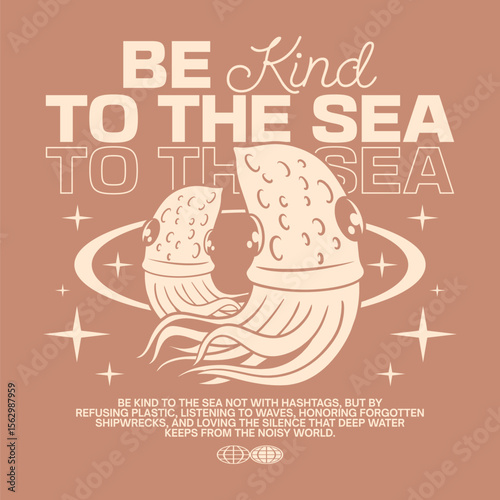 Sea Life poster design for print, Retro ocean environment t-shirt design, Sea animal conservation graphic
