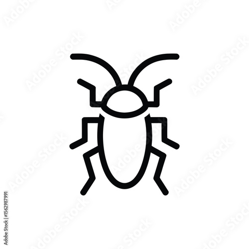 Simple black outline depicts a cockroach facing forward on a white background