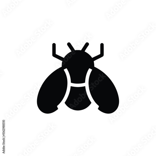 Simple stylized fly icon exhibits bold black solid form and design is transparent