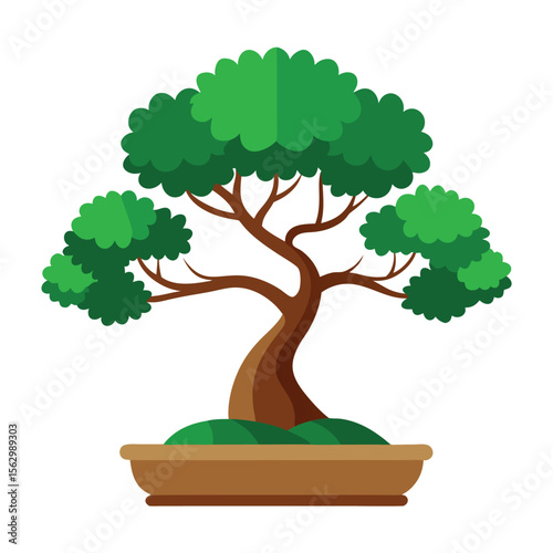 An elegant vector icon of a bonsai tree, representing harmony, patience, and balance in a sophisticated and detailed graphic design.