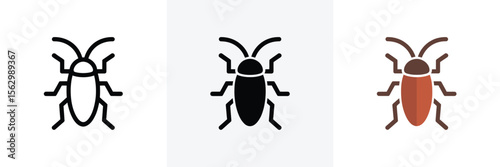 Three beetle icons showcase black outline, solid black, and brown filled versions
