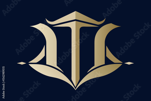 Golden emblem design featuring an old book with a crown, a decorative background, and a star symbol