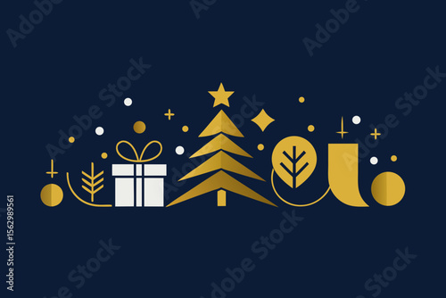Festive Christmas holiday celebration vector illustration with a gift box and decorative card design