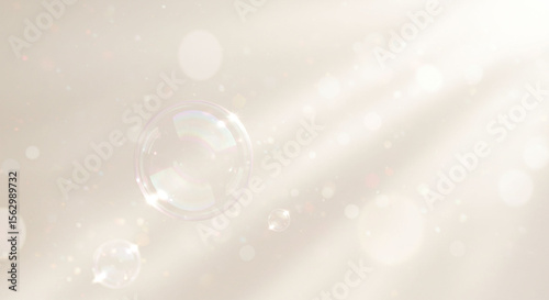 柔らかな光の中に浮かぶシャボン玉の背景素材、美容・保湿イメージ