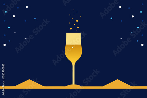 A sparkling champagne bottle with glasses ready for a happy New Year's celebration