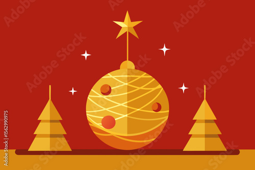 A vector illustration of a Christmas tree for a holiday greeting card design, featuring stars and winter decoration