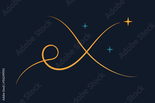 Here's a single sentence for naming your image:

Night sky with stars vector illustration featuring a decorative green tree and gold swirl design
