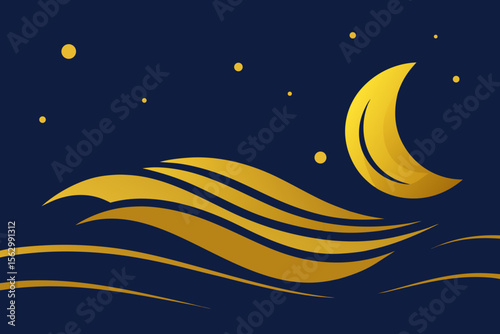 A cartoon vector illustration of a moon and stars in the night sky, perfect for a baby's room design