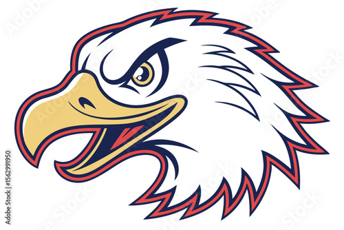 Bold eagle head shows white feathers and a determined gaze with sharp details
