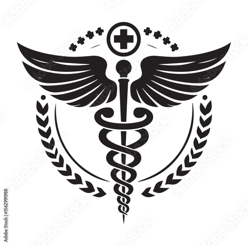 Caduceus health silhouette Vector Isolated Vector Illustration Medicine logo. Healthcare
