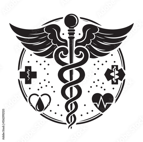 Caduceus health silhouette Vector Isolated Vector Illustration Medicine logo. Healthcare