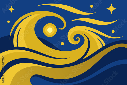 Abstract swirling blue waves create a natural light and shadow pattern on a summer sea background