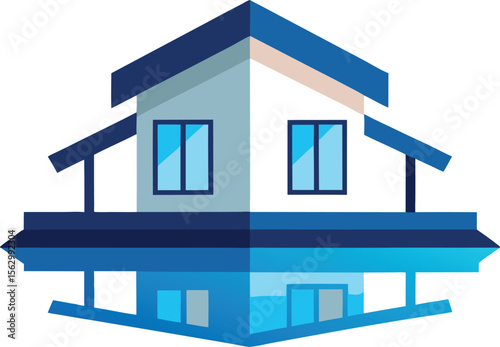 Blue Duplex House Illustration Vector