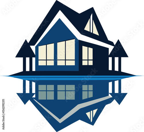 Blue Lakefront Modern House Vector