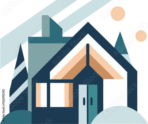 Modern Suburban Home with Sloped Roof Vector
