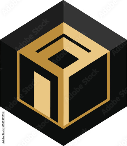 Black and Gold Hexagonal House Icon