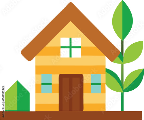 Playful Yellow Wooden House Vector