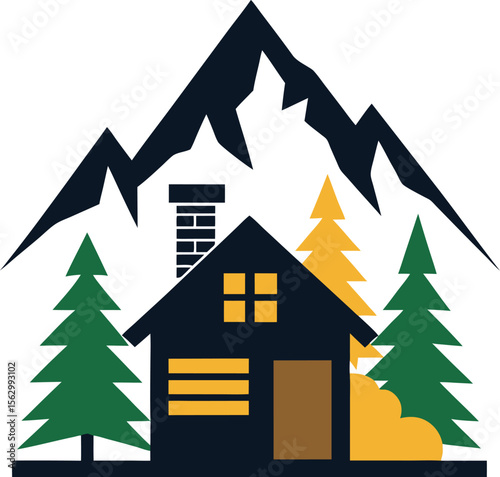 Chalet Cabin with Pine Trees Vector