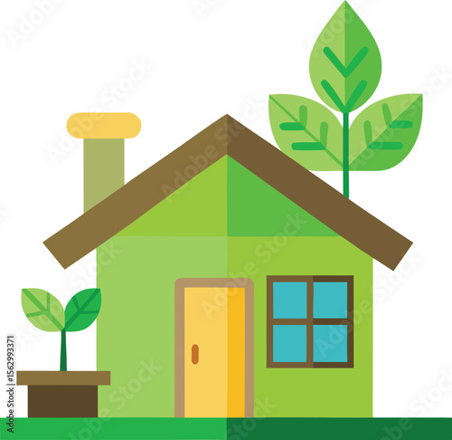 Nature House with Chimney and Tree Vector
