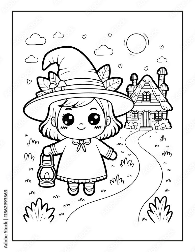 Fototapeta premium Little Witch Halloween Coloring Book