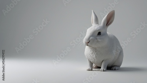 White rabbit sitting alone on a white background