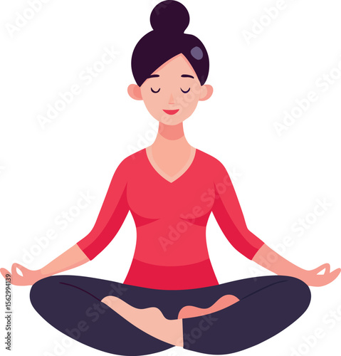 Yoga woman vector illustration for health and wellness, showing a person meditating in a relaxed lotus pose