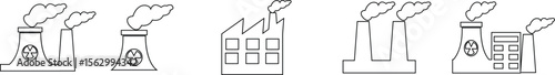 Industrial factory buildings icon set isolated on transparent background. Black silhouettes of plants and factories. Collection of industry manufactory building warehouse nuclear energy plant vector .