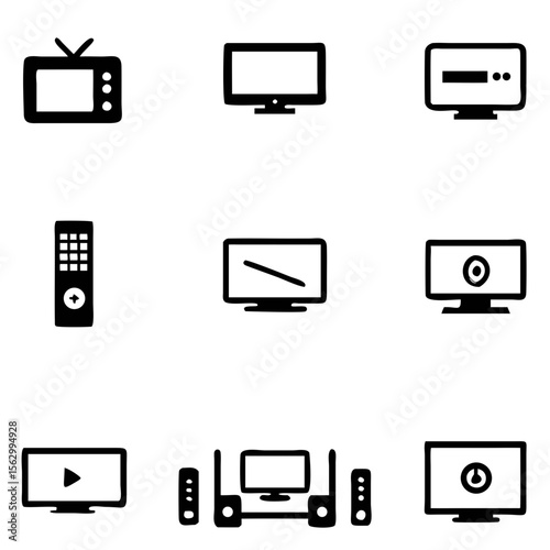 Vector tv icon set on white background, Isolated silhouettes television in flat style.