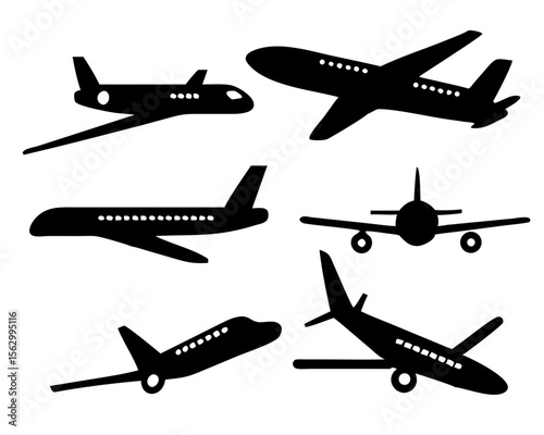 Set of airplanes silhouettes. Plane icon on white background, airplane vector Illustration