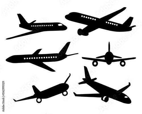 Set of airplanes silhouettes. Plane icon on white background, airplane vector Illustration