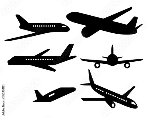 Set of airplanes silhouettes. Plane icon on white background, airplane vector Illustration