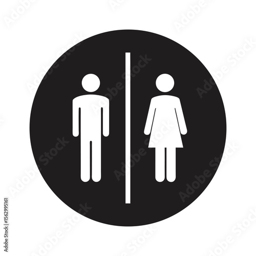 Male and female gender symbols design icon for public restroom or WC man woman toilettes sign symbol silhouette vector icon on white background illustration minimalist