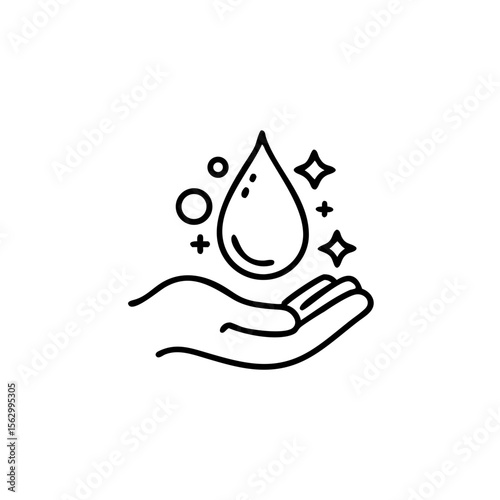 Dermatology tested vector icon in line style with water drop, hand with water logo. Dermatology test and dermatologist clinic icon, business concept allergy free and healthy